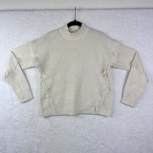 Michael Kors Womens M‎ Sweater Ivory Fringe Accents Long Sleeve Pullover